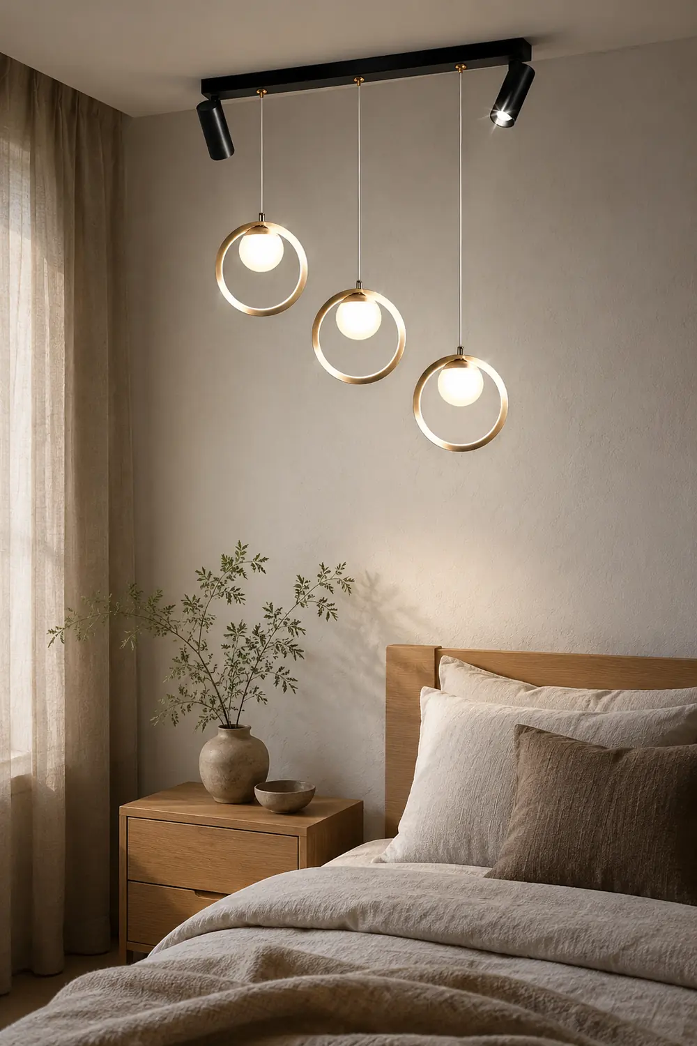 Madina Modern Metal Multi Ring Pendant Light With Spotlight, Glass/Metal - Lumpaz