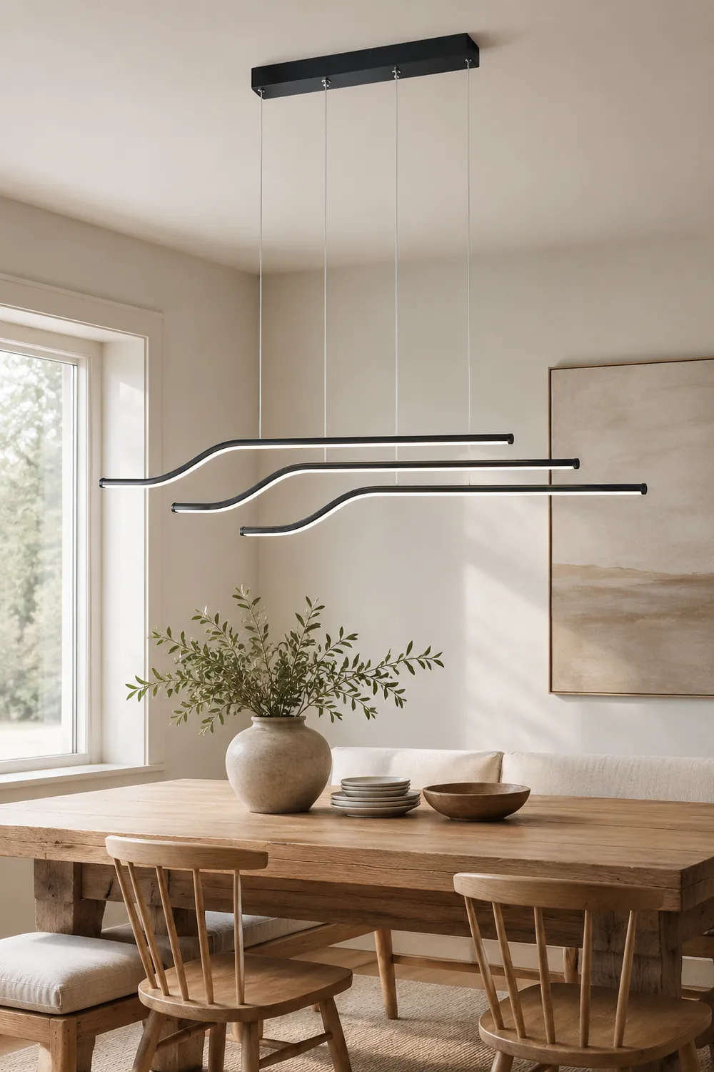 Minimalist Tri-Curved Metal Pendant Light, White/Black - Lumpaz