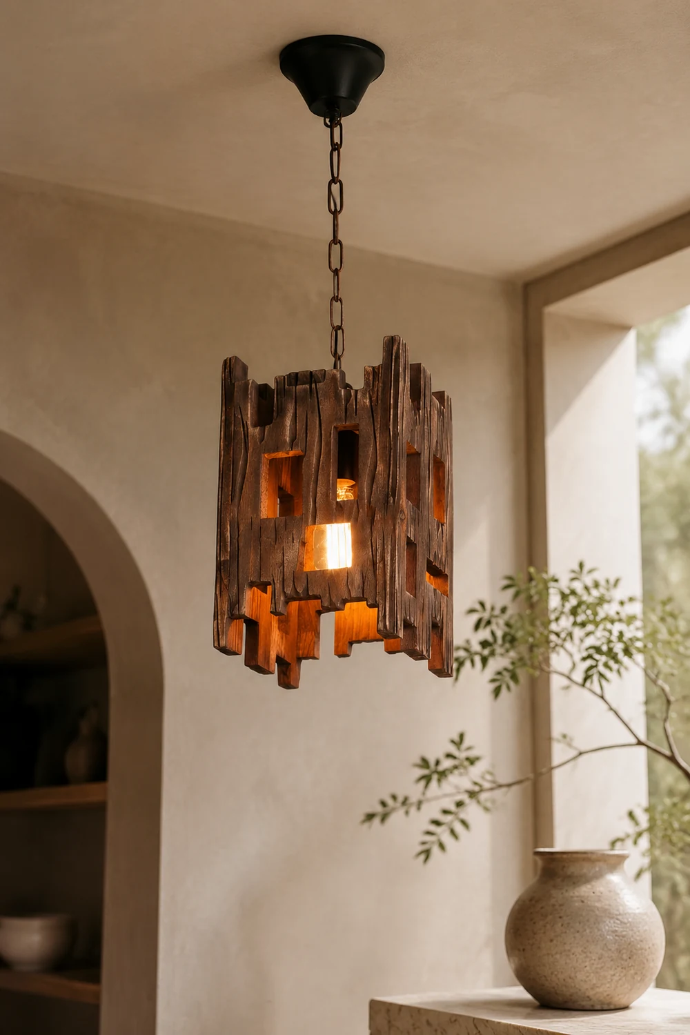 Austin Retro Rectangular  Metal & Wood  Pendant Light, 8.7" - Lumpaz