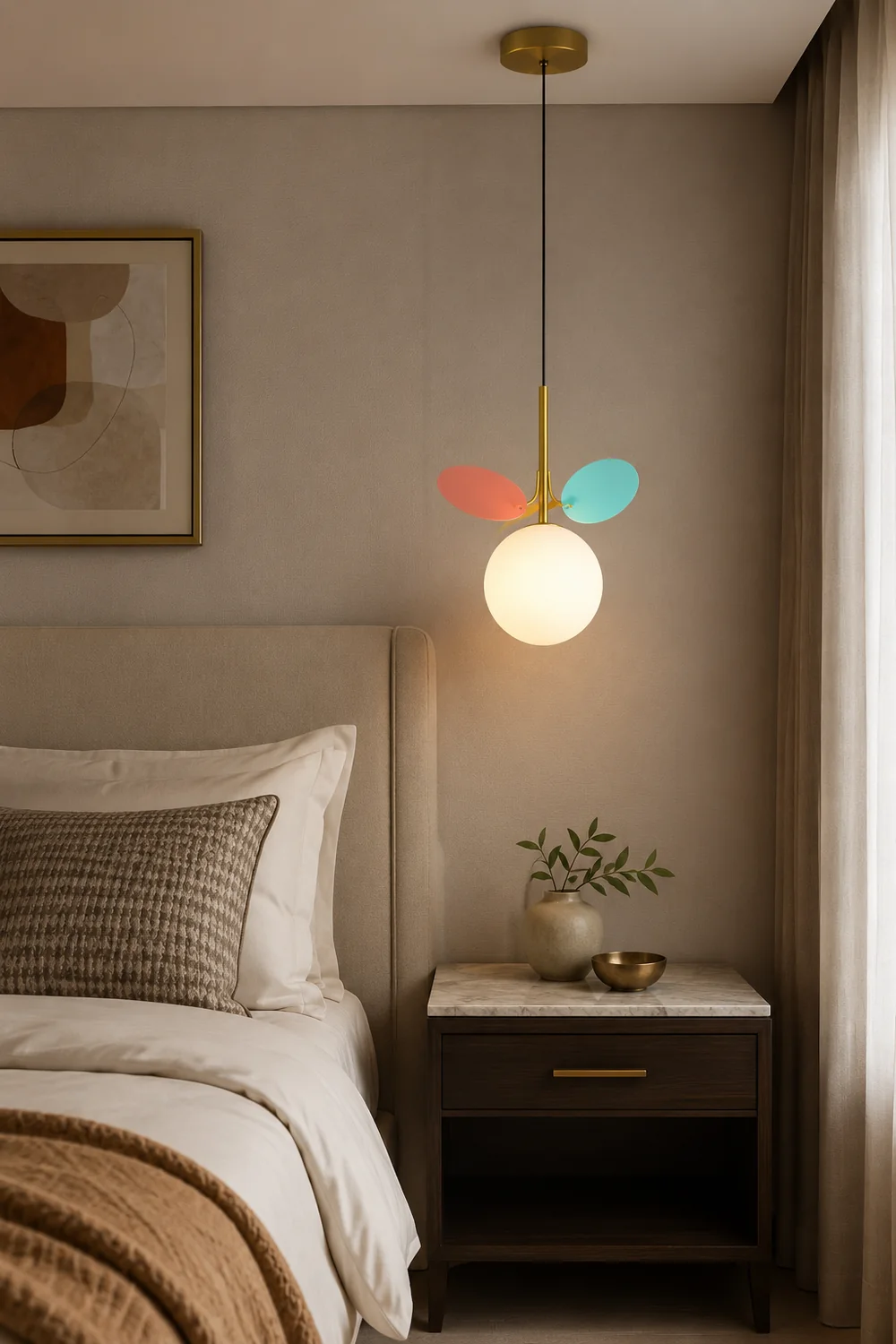 Jevon Art Deco Globe Pendant Light, Multi-Color/White, Metal/Glass - Lumpaz