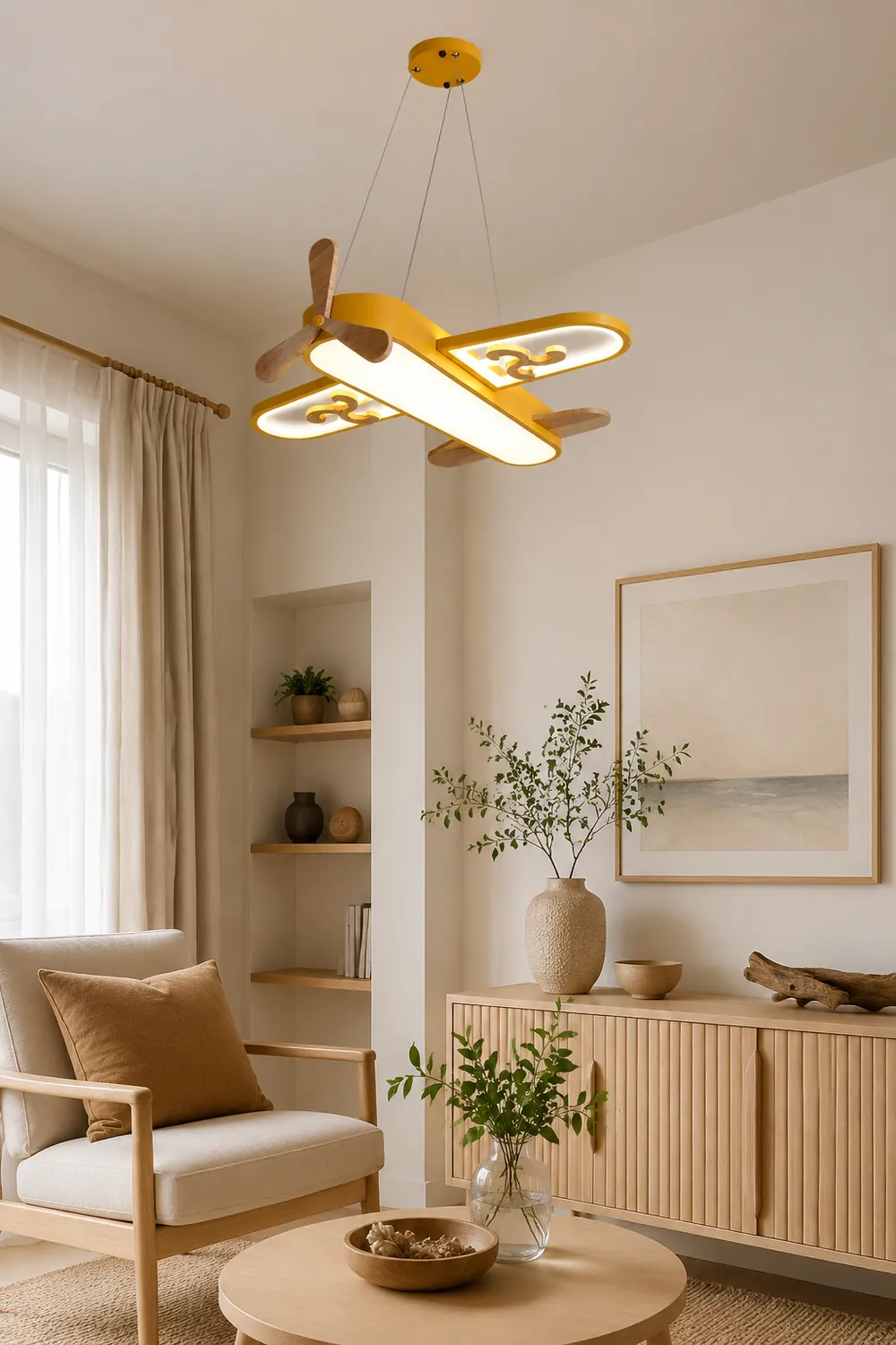 Minori Contemporary Plane Shaped Acrylic Pendant Light, Yellow/Blue - Lumpaz