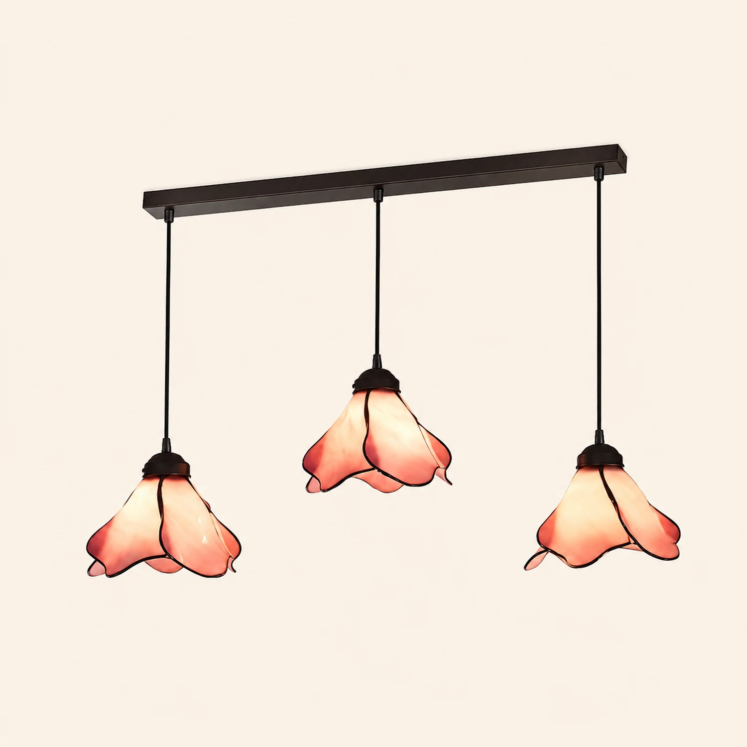 Félicie Flower Stained Glass Pendant Light, Blue/Pink, 1/3 Heads - Lumpaz