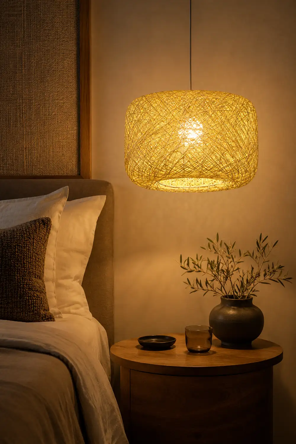 Natural Cylindrical Lantern Rattan Pendant Light, Hallway - Lumpaz