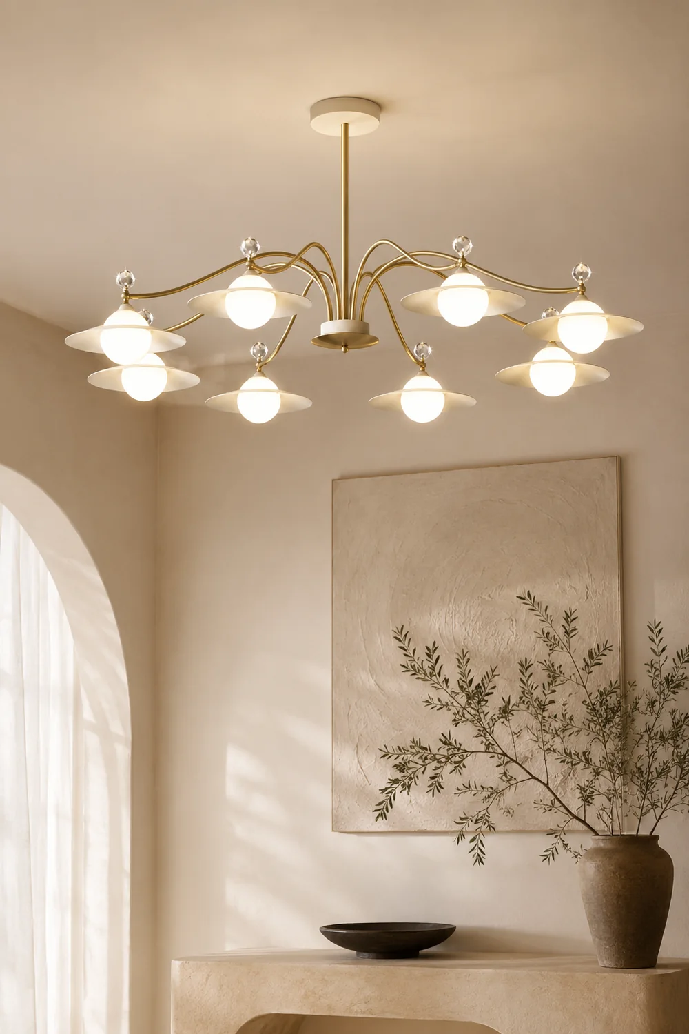 Carins Blown Gold Chandelier, 6/8 Heads, 37.4"/47.2" - Lumpaz