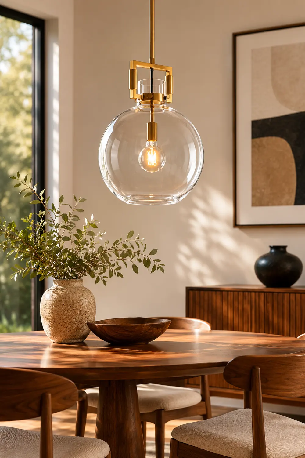Cairns Modern Geometric Glass/Metal Pendant Light, Brass - Lumpaz