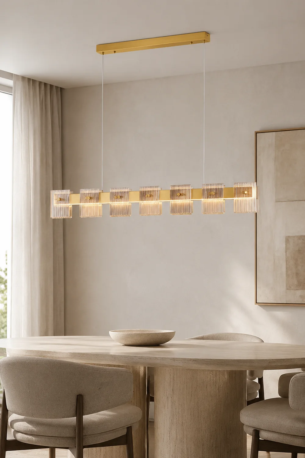 Evette Modern Minimalist Rectangular Metal And Glass Pendant Light,Gold - Lumpaz