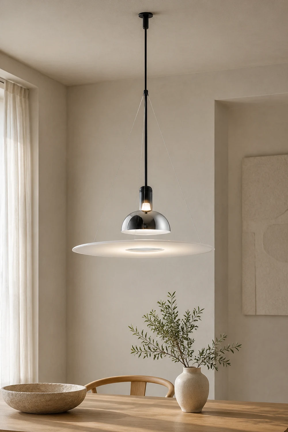Levi Modern Minimalist Nordic Bell Metal/Acrylic Pendant Light, Chrome/Black - Lumpaz