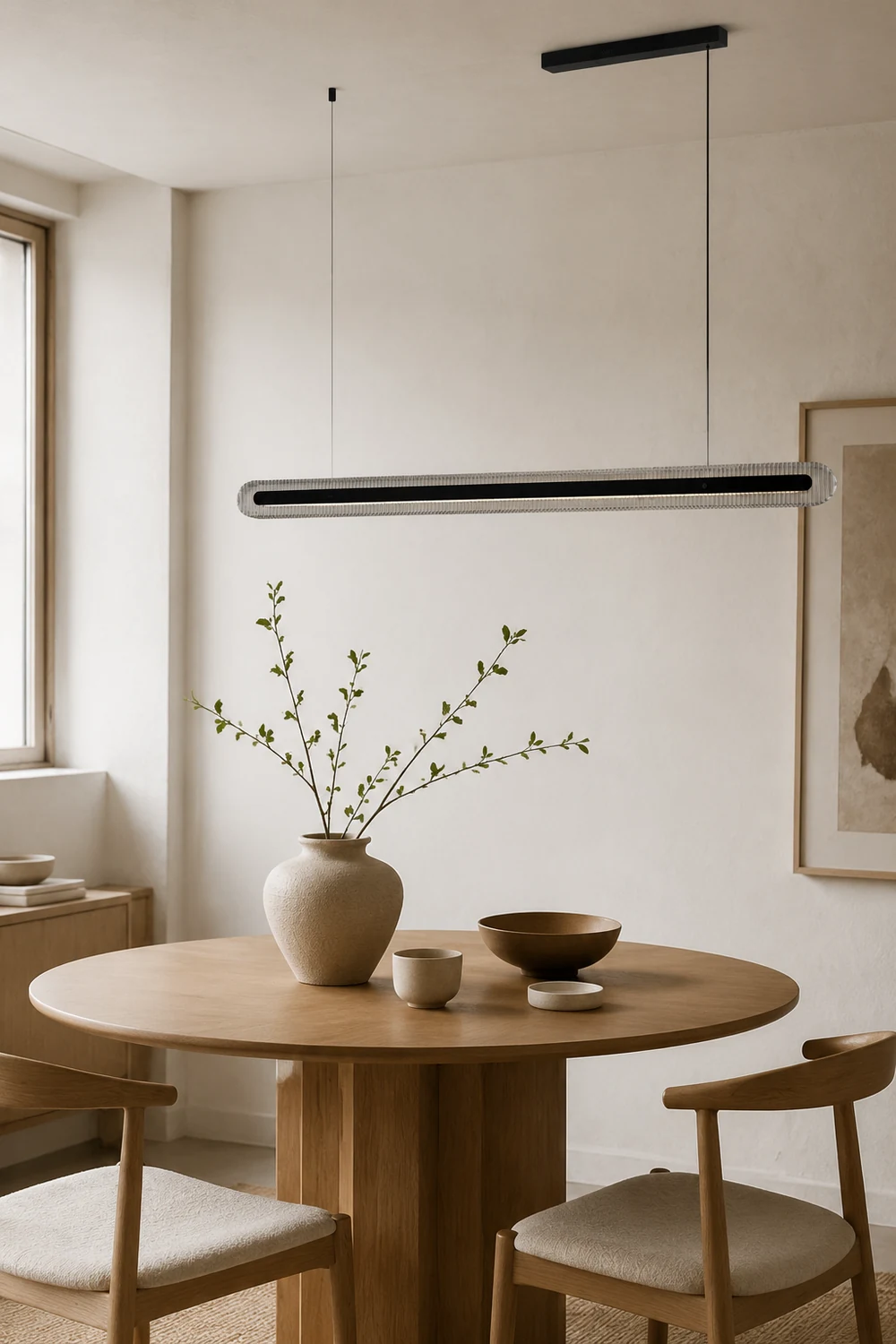 Evette  Minimalist Linear Metal/Acrylic Pendant Light, Black - Lumpaz