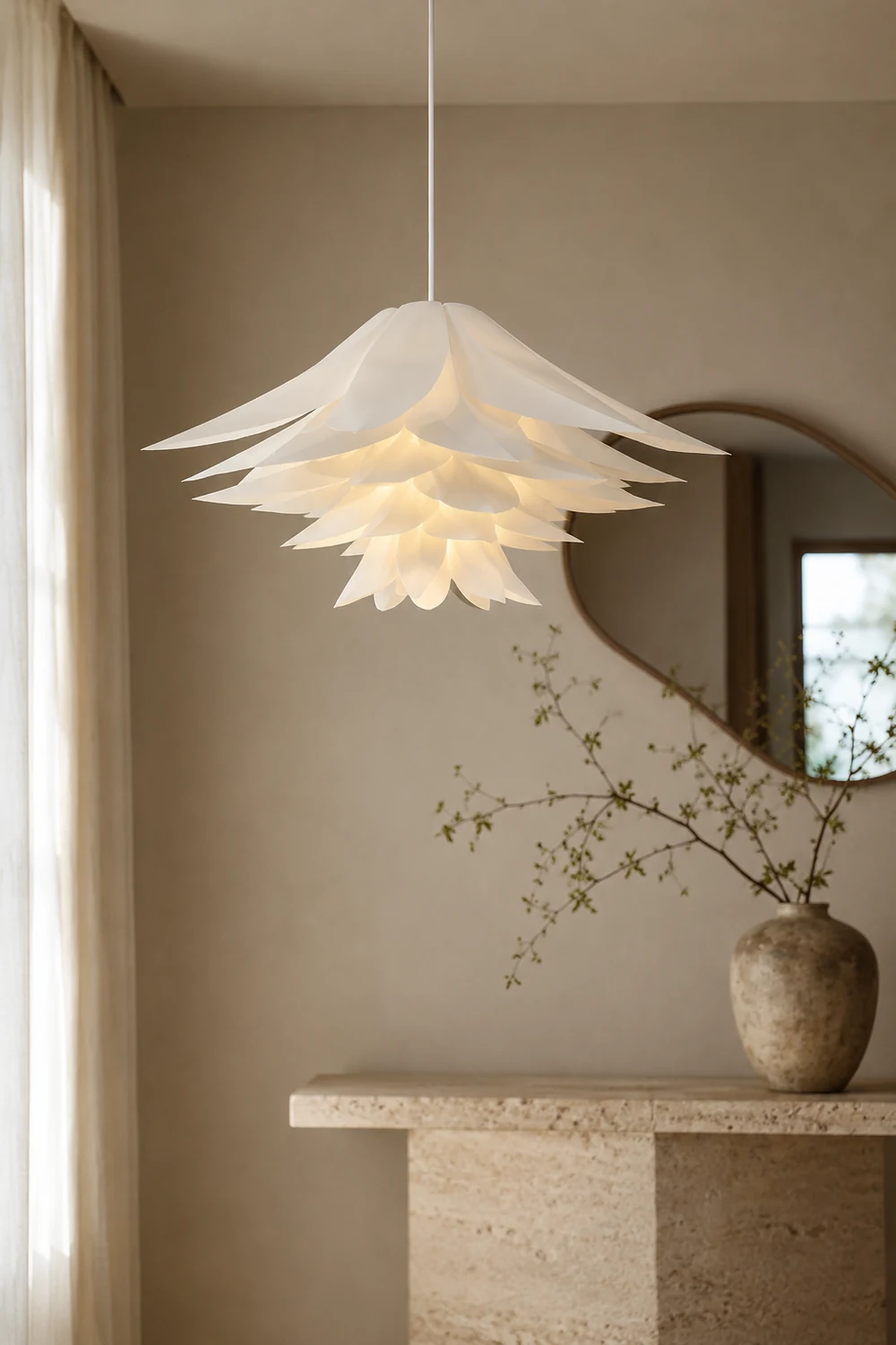 Bella Nordic Minimalist Lotus Pendant Light, Metal/PVC, White - Lumpaz