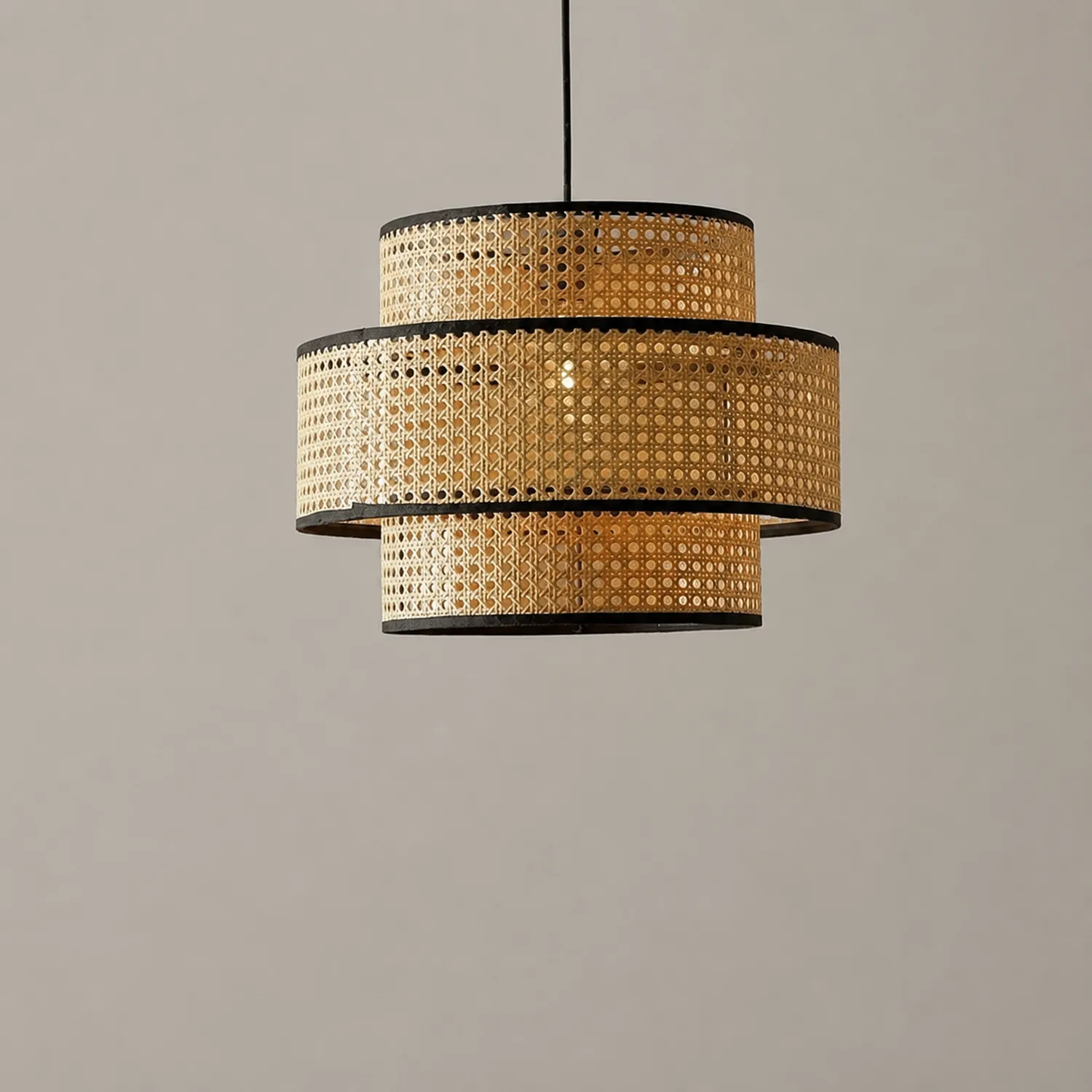 Ritta Japanese Rattan Pendant Light, Tri-Layer - Lumpaz