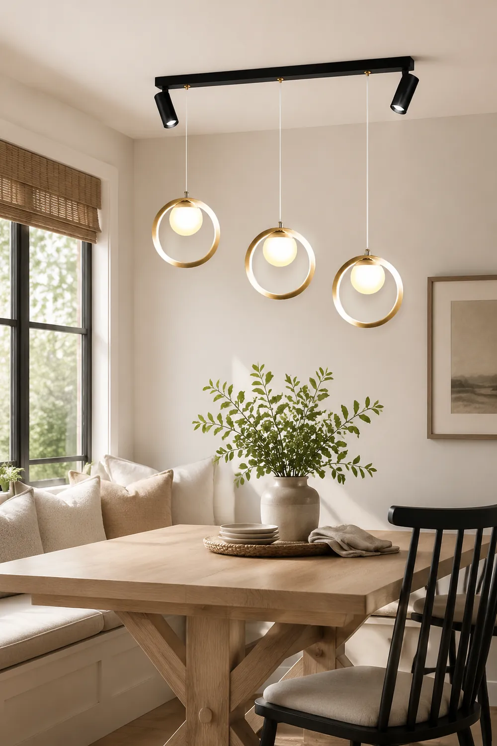 Madina Modern Metal Multi Ring Pendant Light With Spotlight, Glass/Metal - Lumpaz