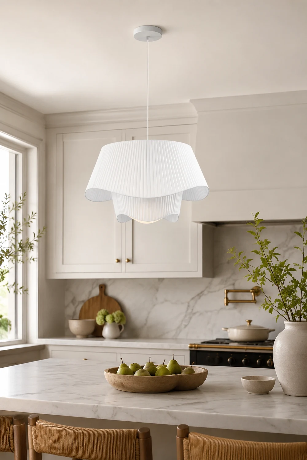 Renée French Country Fabric/Metal Pendant Light, White - Lumpaz
