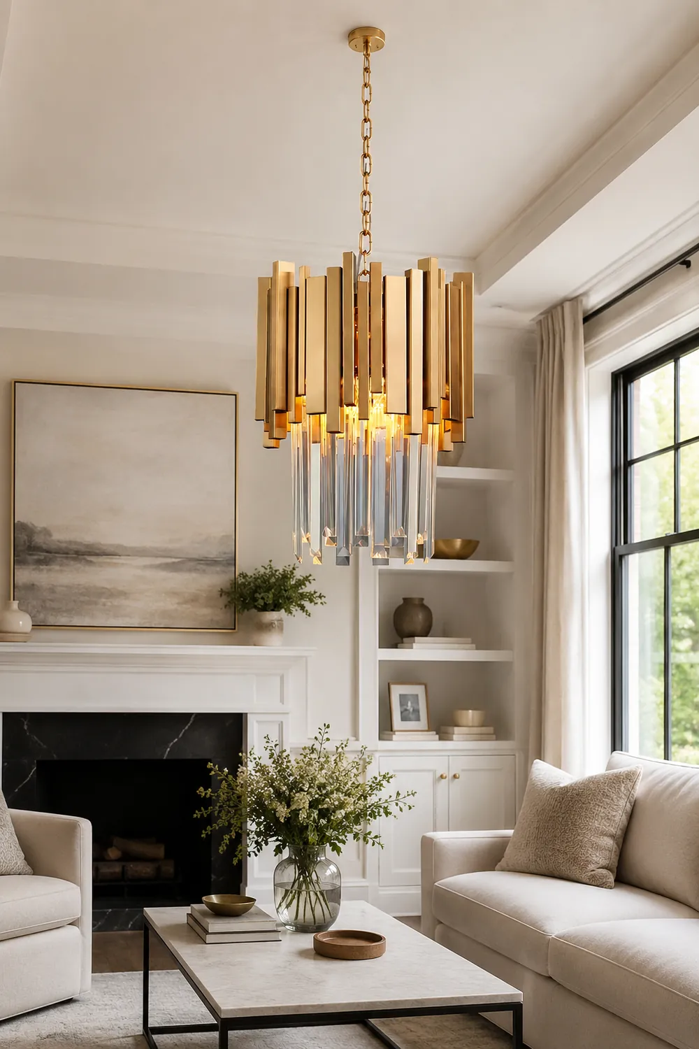 Kristy Modern Crystal Pendant Light, Gold & Chrome Living Room - Lumpaz