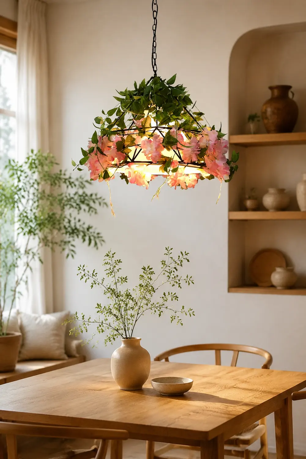 Nest Natural Decorative Flower Metal Pendant Light, Pink - Lumpaz