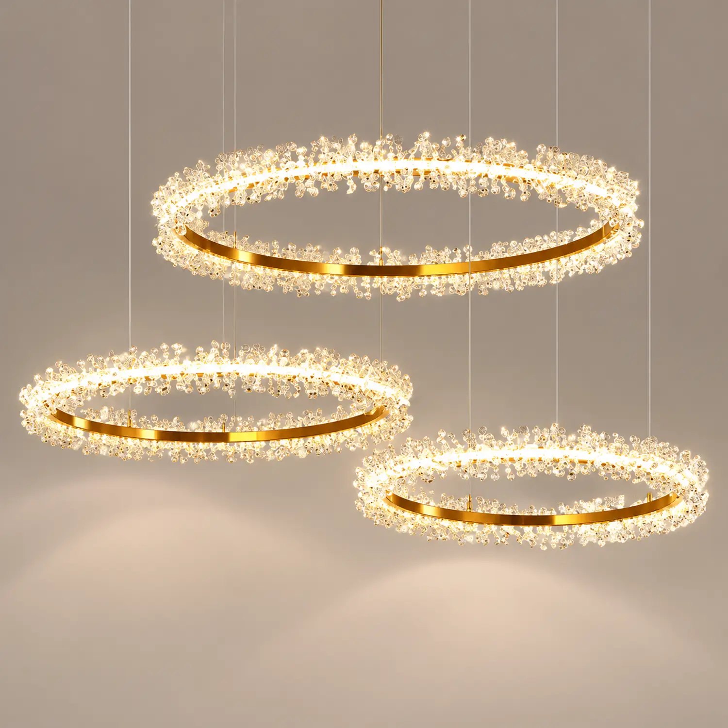 Kristy Pendant Light Ring/Flower Luxury, Crystal, Gold, Dining Room - Lumpaz