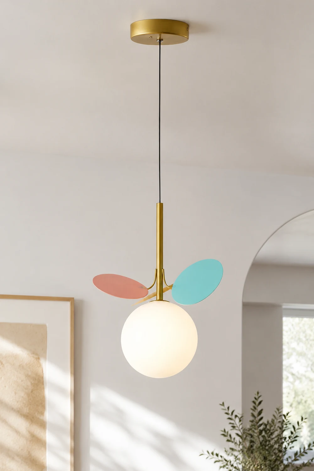 Jevon Art Deco Globe Pendant Light, Multi-Color/White, Metal/Glass - Lumpaz