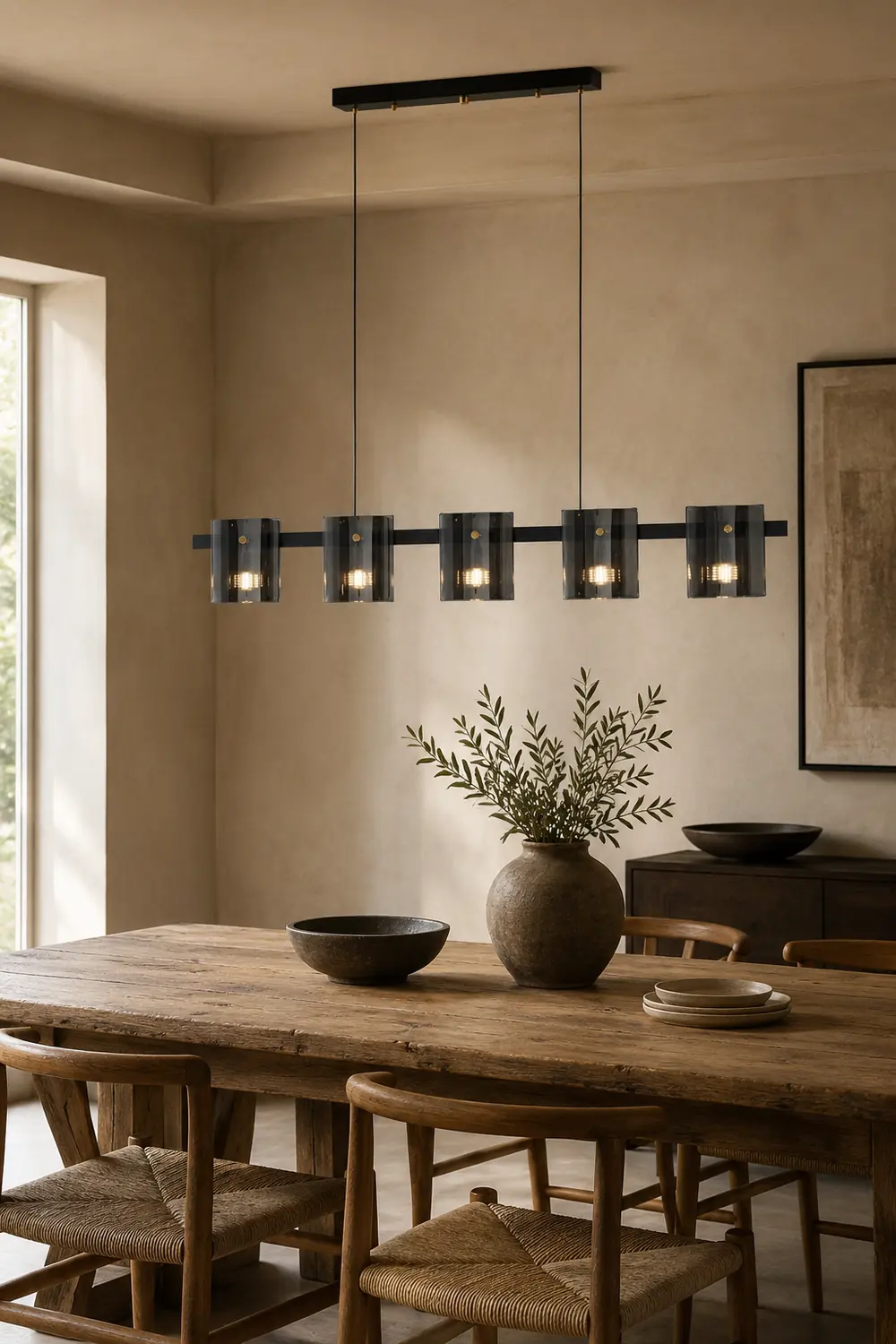 Evette Minimalist Linear Metal Pendant Light, Black/Gold - Lumpaz