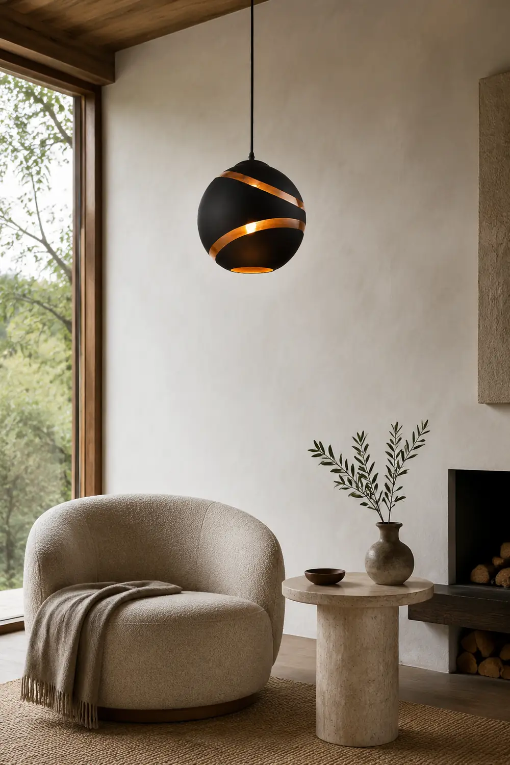 Valentina Art Deco Globe Metal/Glass Orbit Pendant Light, Black/White - Lumpaz