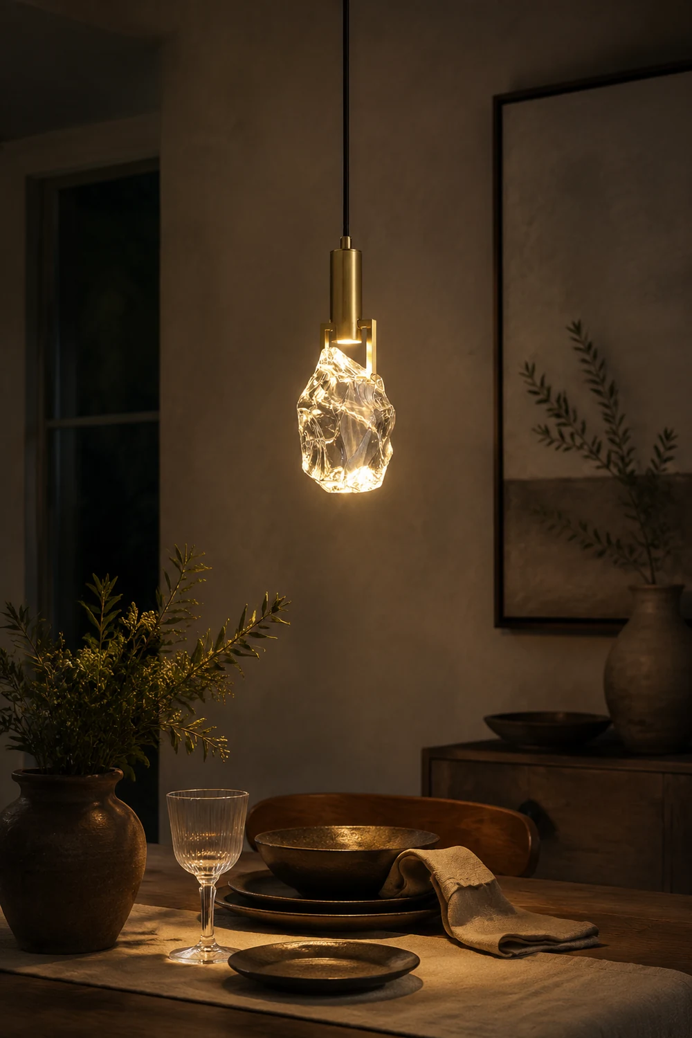 Kristy Modern Drop Crystal Pendant Light, Brass - Lumpaz