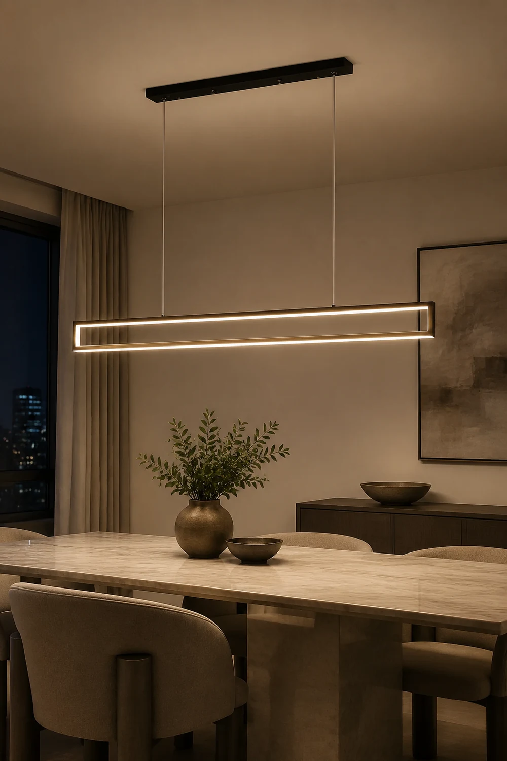 Edge Modern Metal Vertical Rectangular Pendant Light, Black - Lumpaz