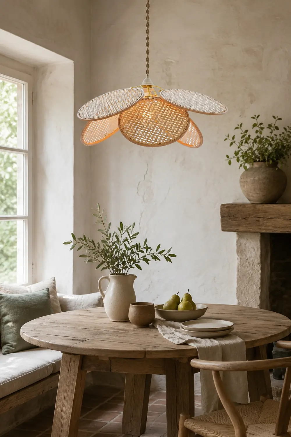 Ritta French Country Rattan Weave Creative Fan Pendant Light, Wooden - Lumpaz