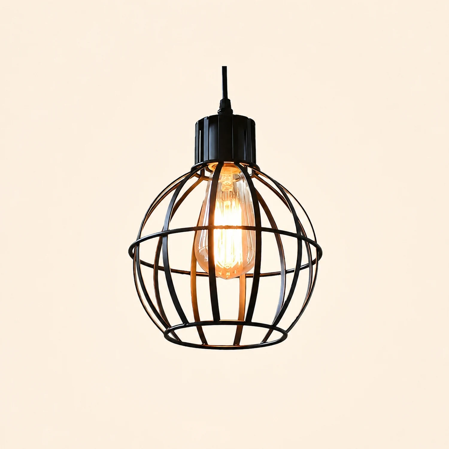 Alessio Industrial Metal Cage Pendant Light, Black - Lumpaz