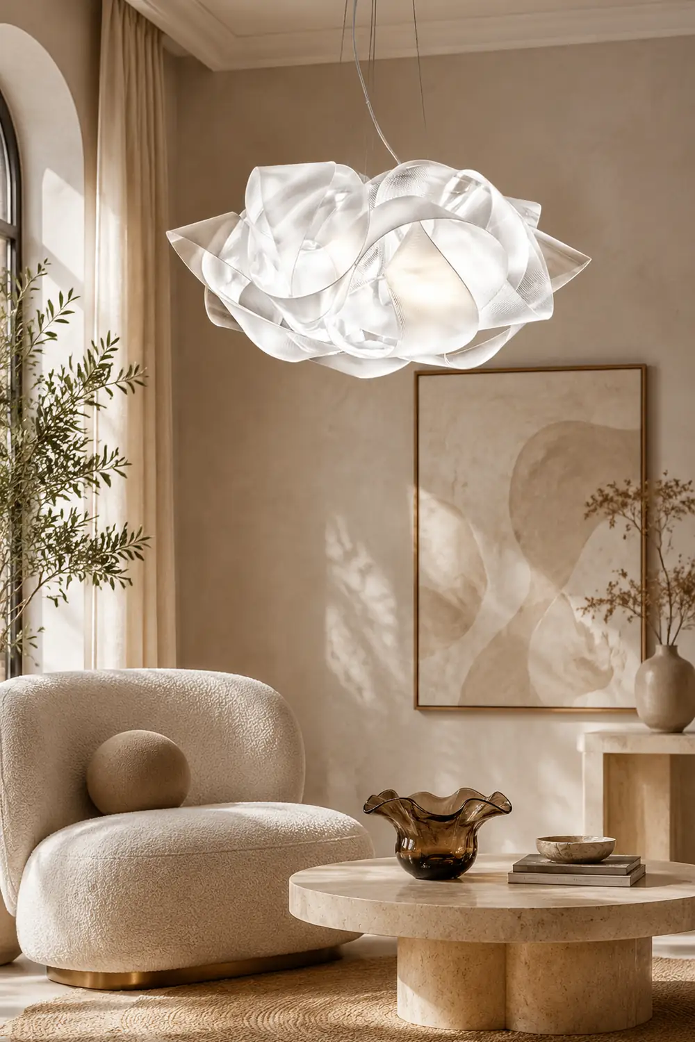 Bella Art Deco Flower Pendant Light, Acrylic, Living Room/Art Gallery - Lumpaz
