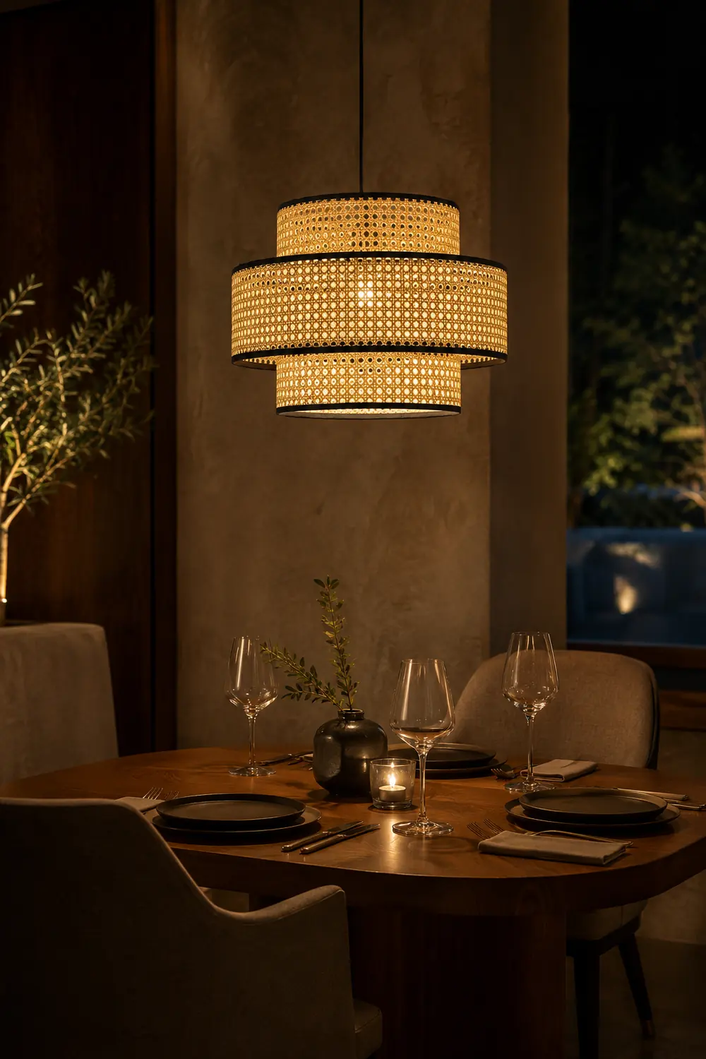 Ritta Japanese Rattan Pendant Light, Tri-Layer - Lumpaz