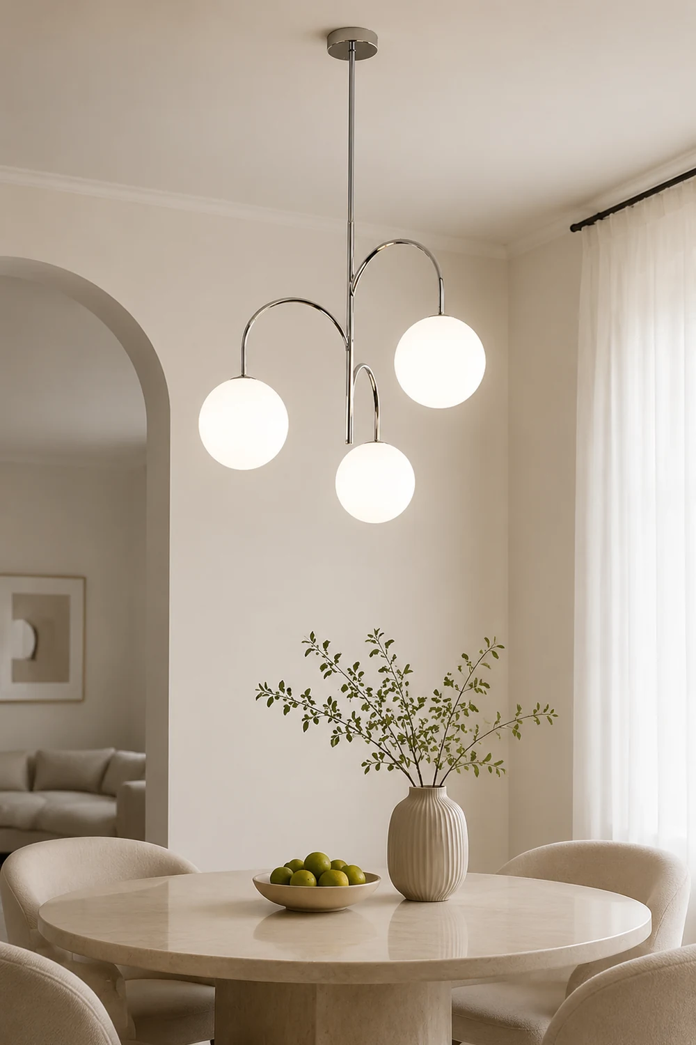Valentina Bauhaus Modern Chrome Pendant Light, 3 Heads - Lumpaz