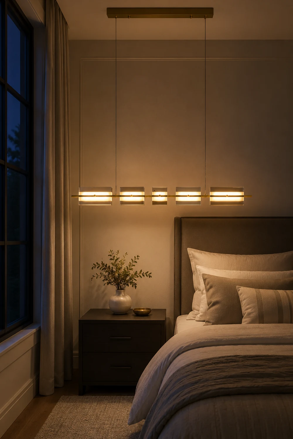 Evette Modern Nordic Linear Copper/Glass Pendant Light, Brass/Black - Lumpaz