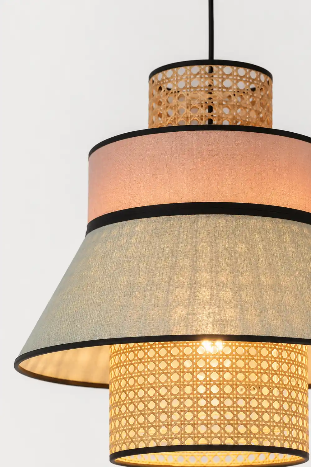 Ritta Farmhouse Fabric/Rattan Pendant Light, 2 Style - Lumpaz