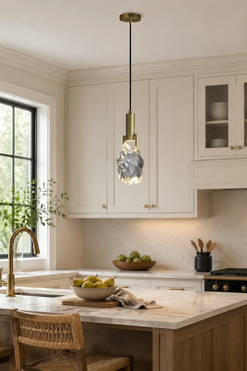 Kristy Modern Drop Crystal Pendant Light, Brass - Lumpaz