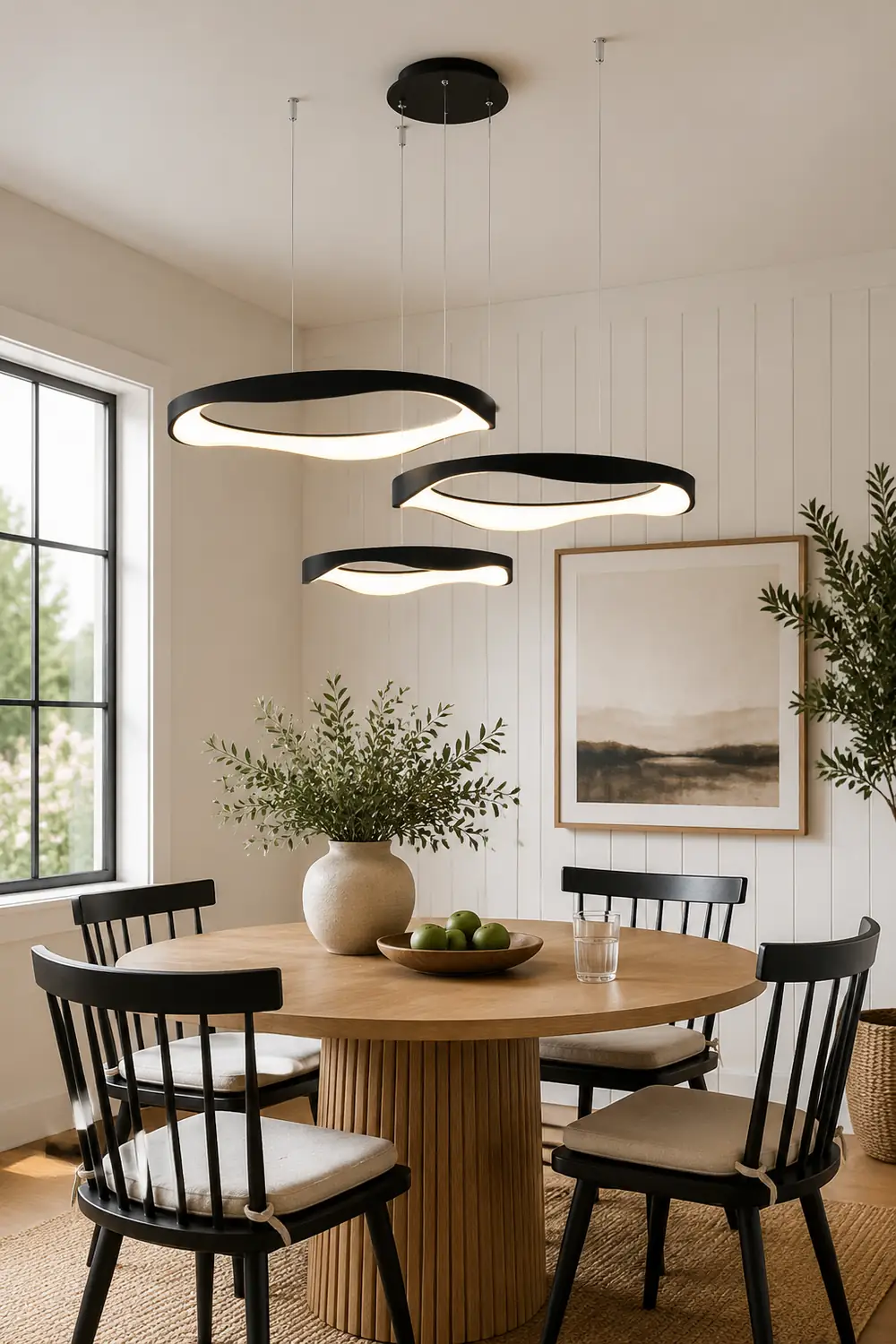 Arisha Pendant Light Rond Modern, Light Color Switchable, Black/White, Dining Room - Lumpaz