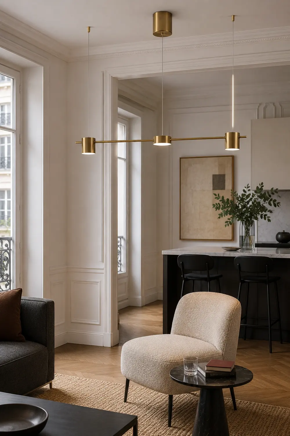Leigh Metal Simple Linear Pendant Light, Black/Gold, 3/5Heads - Lumpaz