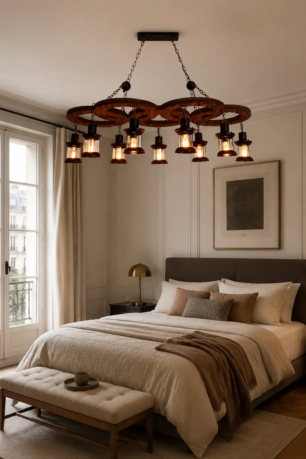 Austin Vintage 5 Ring Metal/Wood Pendant Light, Walnut - Lumpaz
