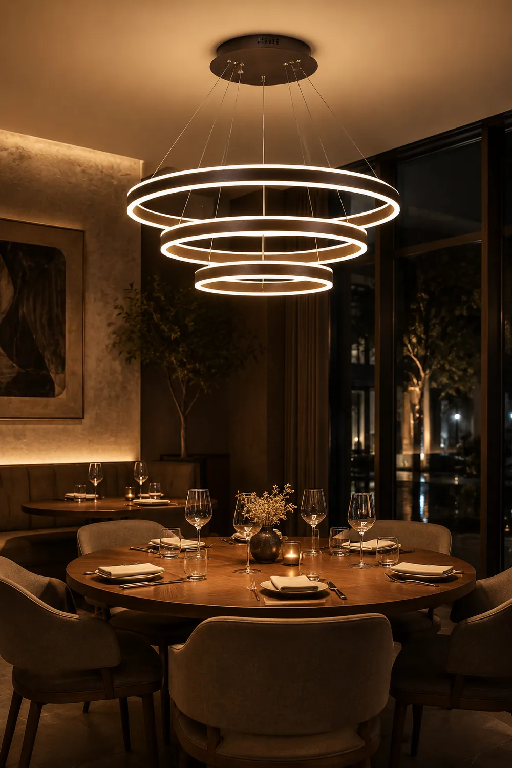 Arisha Moderne Minimaliste Coffee LED Pendant Light, 3 Ring - Lumpaz