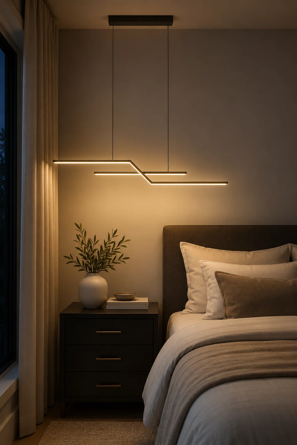 Parallel Fold Linear Pendant Light, Black/Gold, Living Room - Lumpaz
