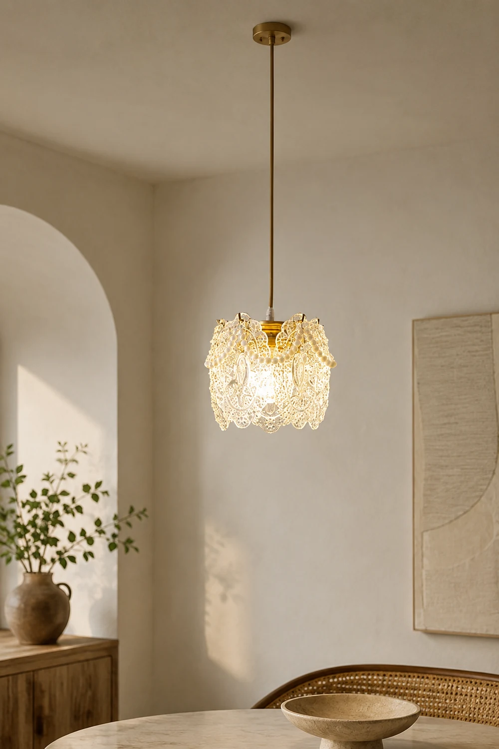 Kirsten French Lacey Flower Metal/Acrylic Pendant Light, White - Lumpaz