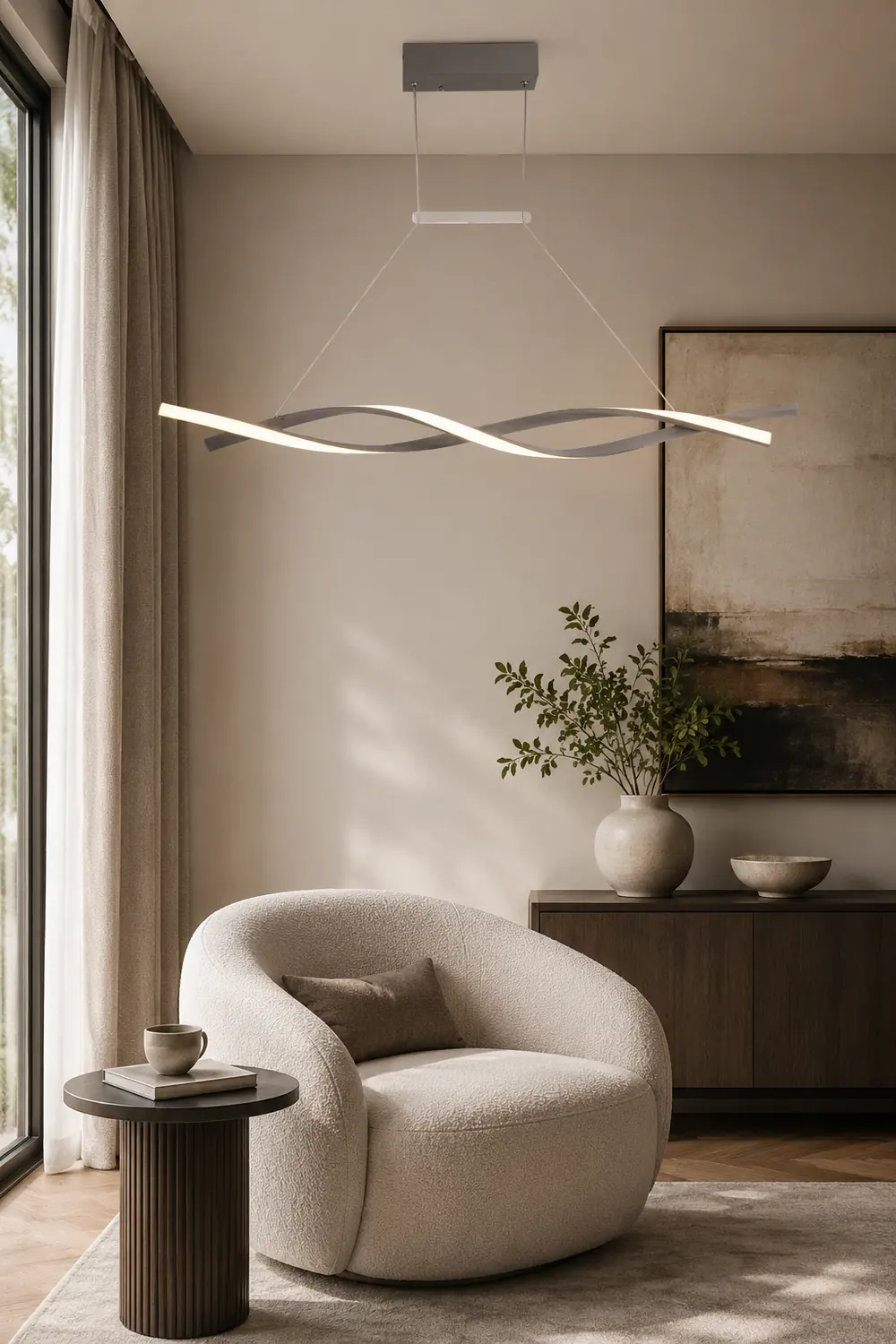 Pendant Light Linear Double Wave Modern, Metal, Black/Gray, Bedroom - Lumpaz
