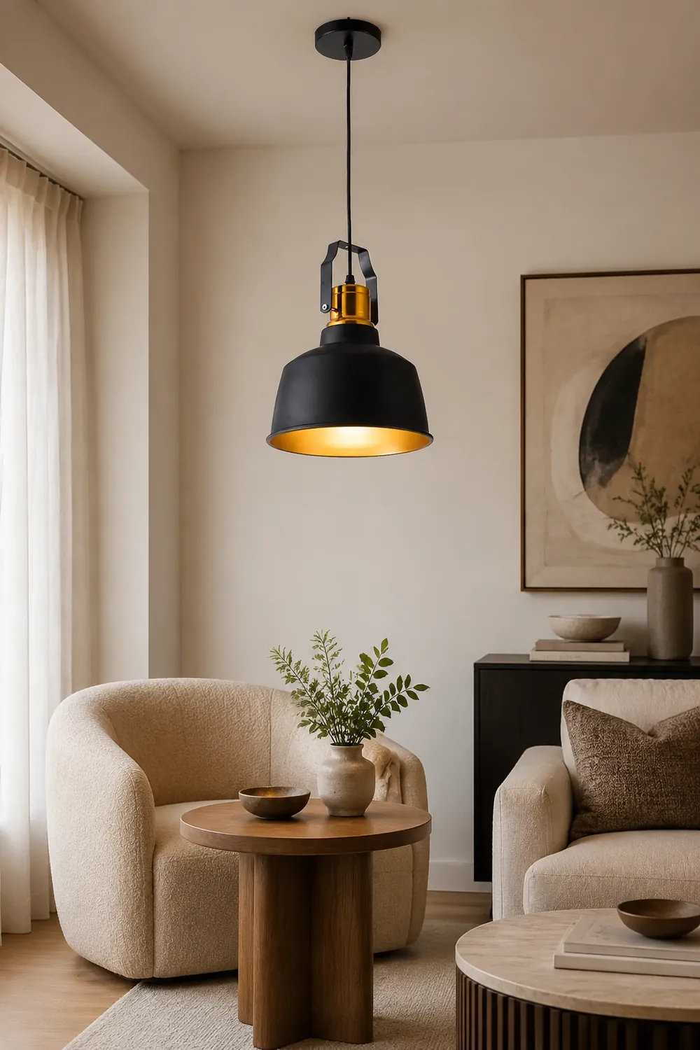 Alessio Industrial Farmhous Pendant Light, Black & Brass - Lumpaz