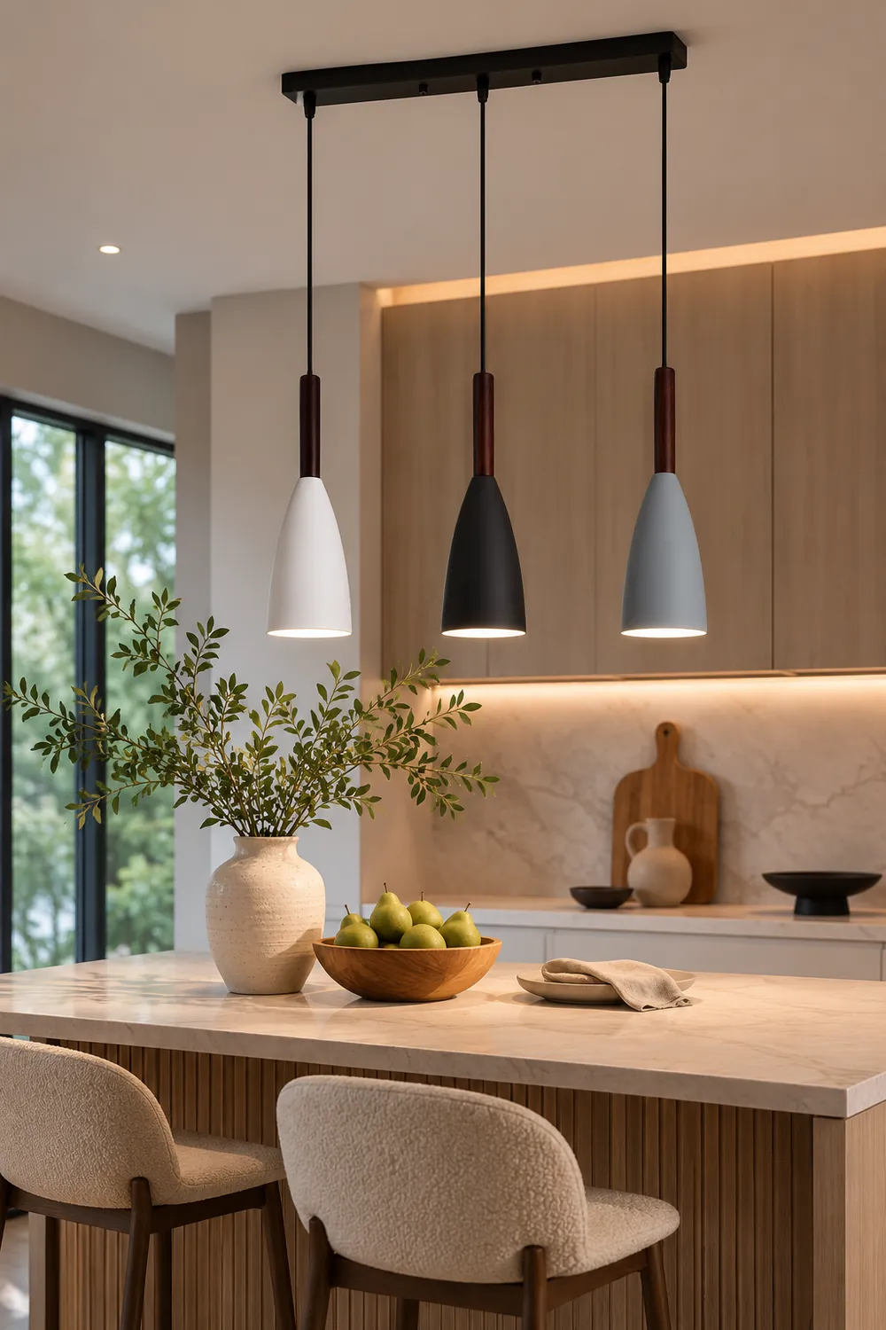 Morandi Kitchen Island Pendant Light Cluster, Wood/Metal - Lumpaz