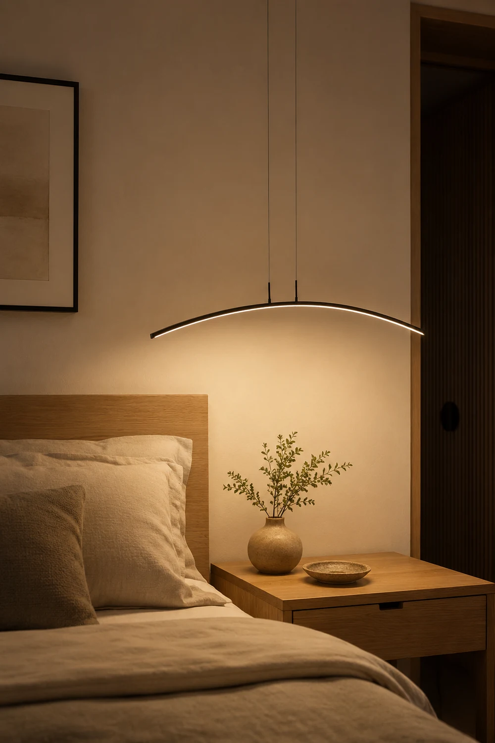 Edge Curved Linear Pendant Light for Dining Room, Black/White - Lumpaz