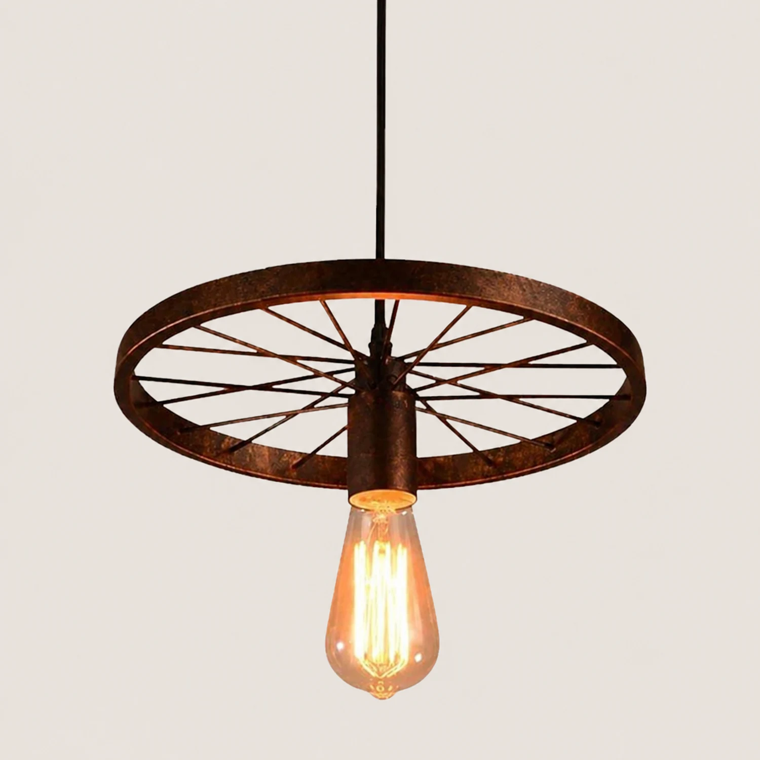 Alessio Retro Industrial Wagon Wheel Metal Pendant Light, Black/Rust - Lumpaz