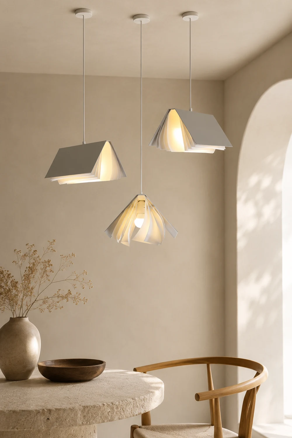 Sienna Artistic Book Shape Fabric Pendant Light, White/Gray - Lumpaz