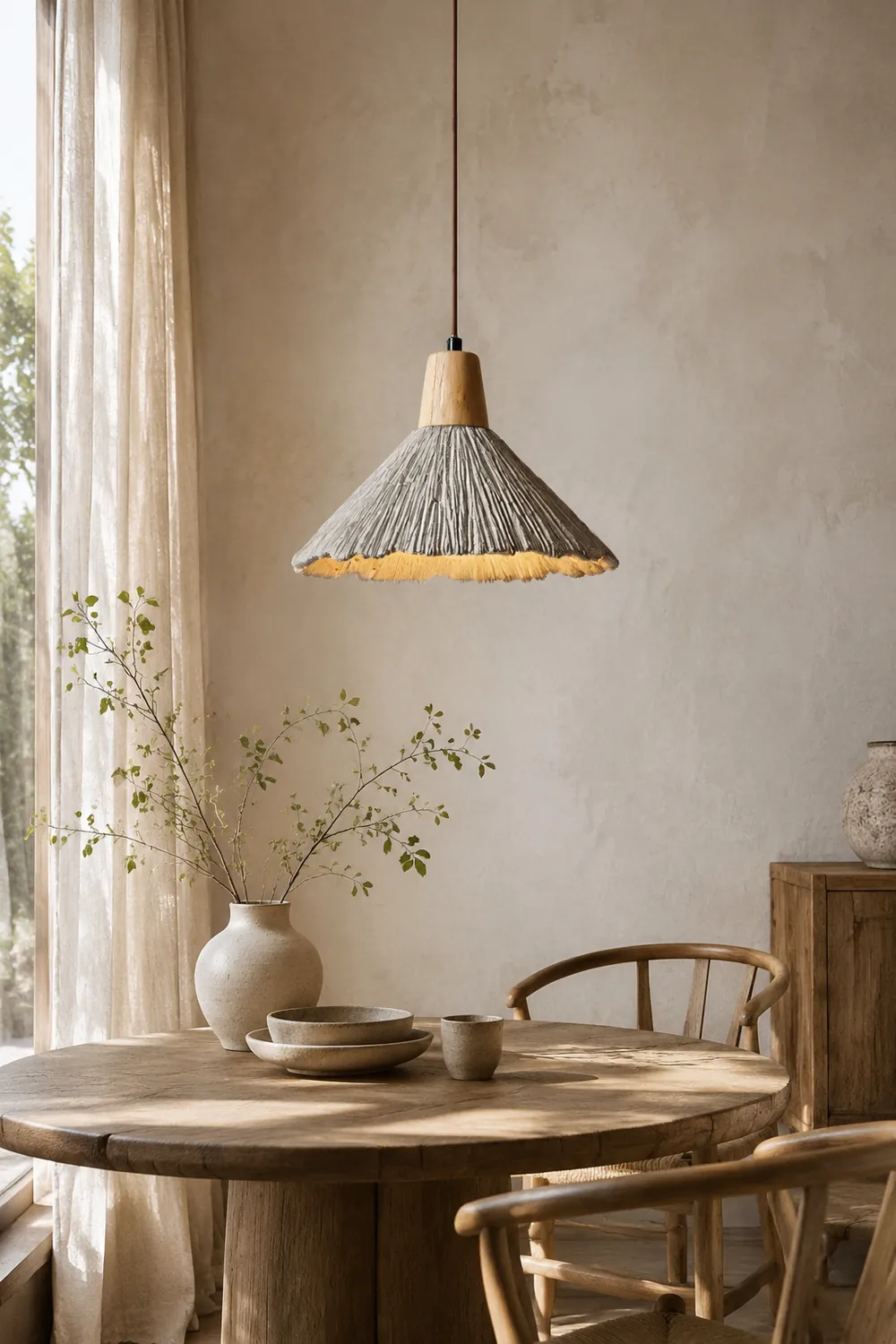Concrete Pleated Pendant Lamp - Lumpaz