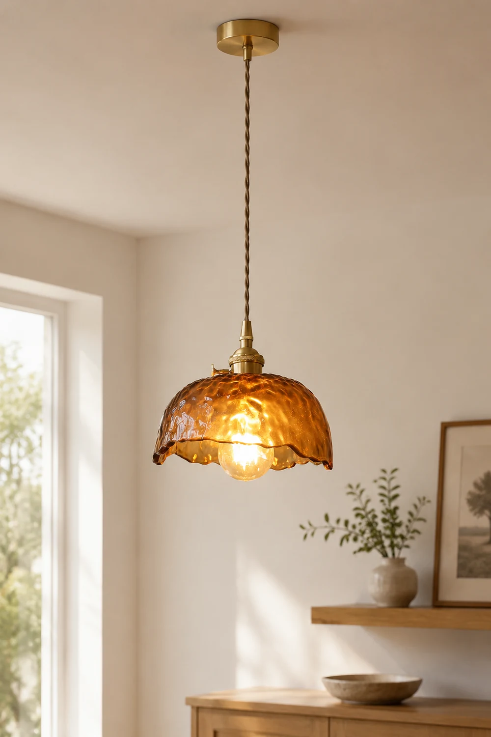 Vintage Brown Glass Pendant Light - Lumpaz