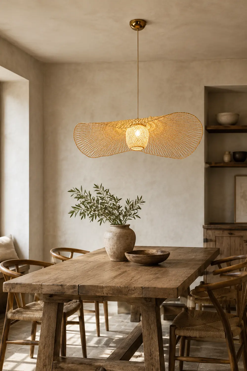 Muto Natural Hat Rattan Bamboo Pendant Light, wood - Lumpaz