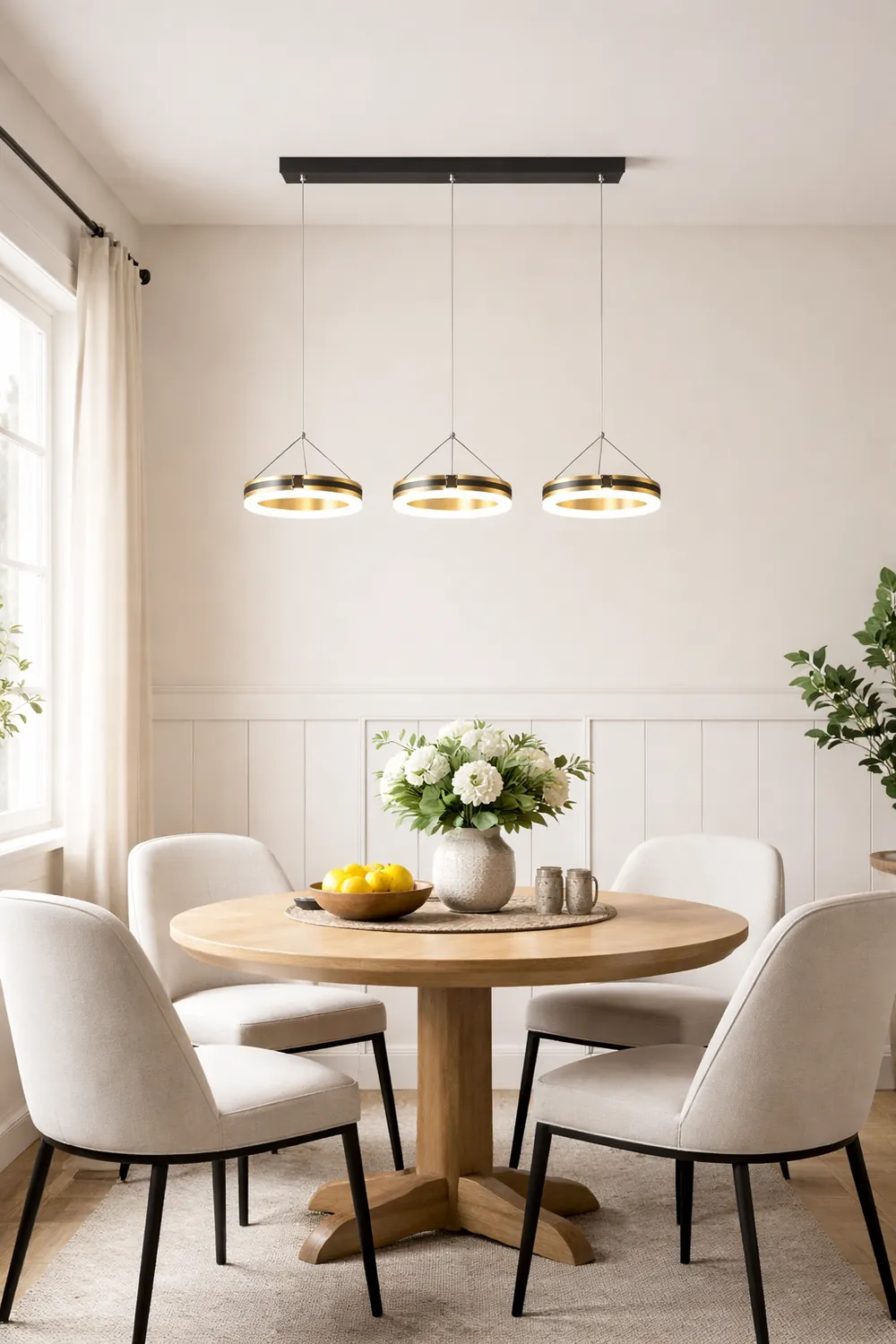 Raheel Nordic Ring Metal 3 Light Pendant Light, Black/Gold - Lumpaz