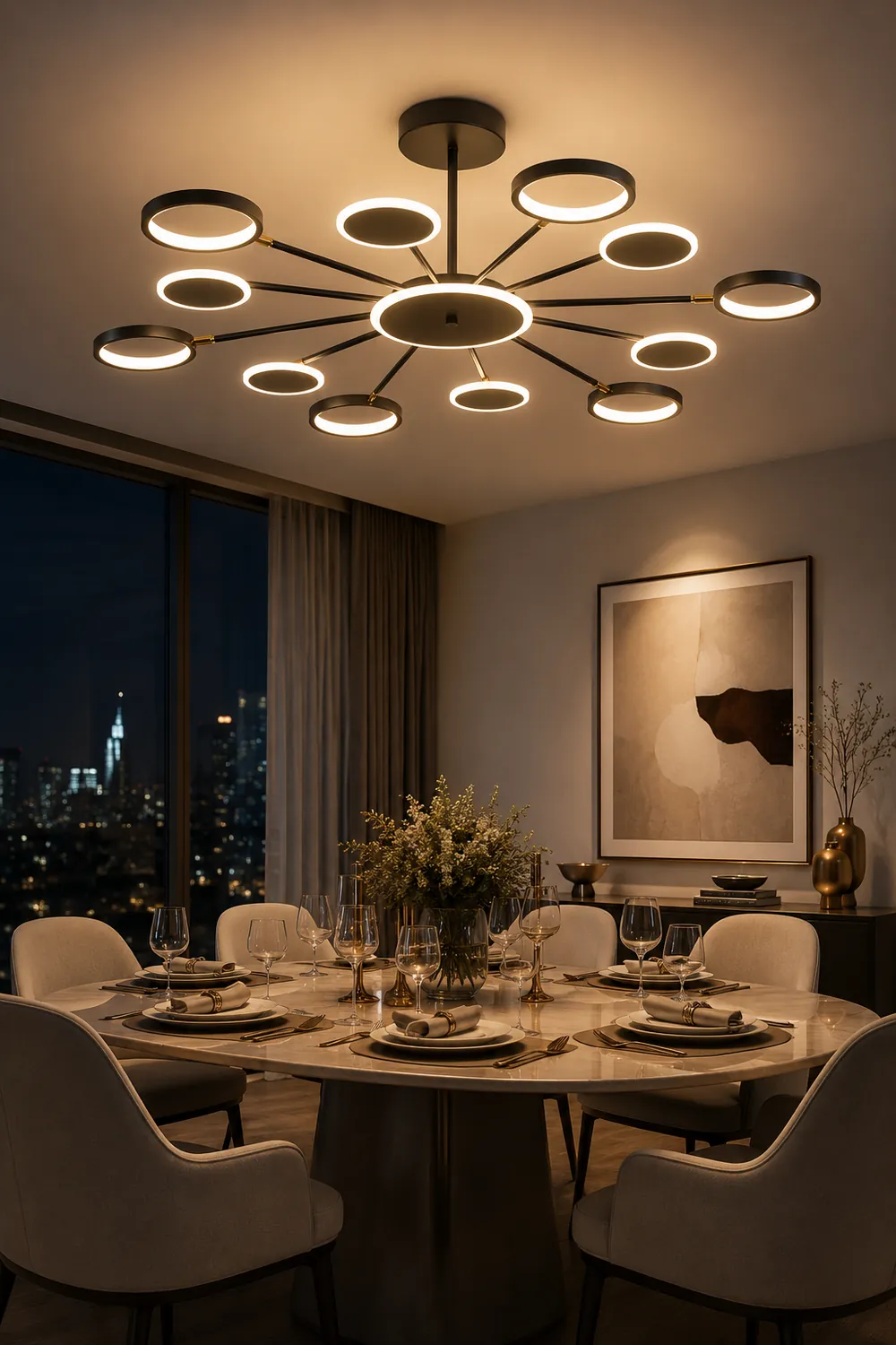 Sumait Modern Led Chandelier, Geometric, Black, Metal/Acrylic - Lumpaz