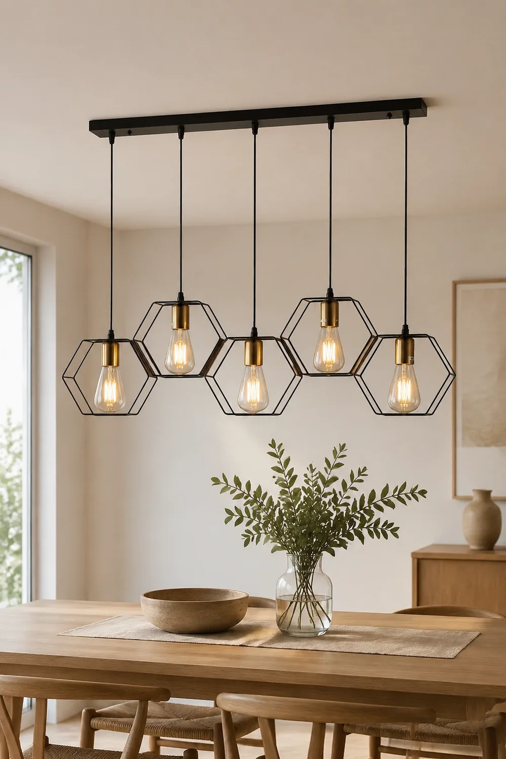 Bouvet Rustic Farmhouse 3/5 Light Pendant, Black - Lumpaz